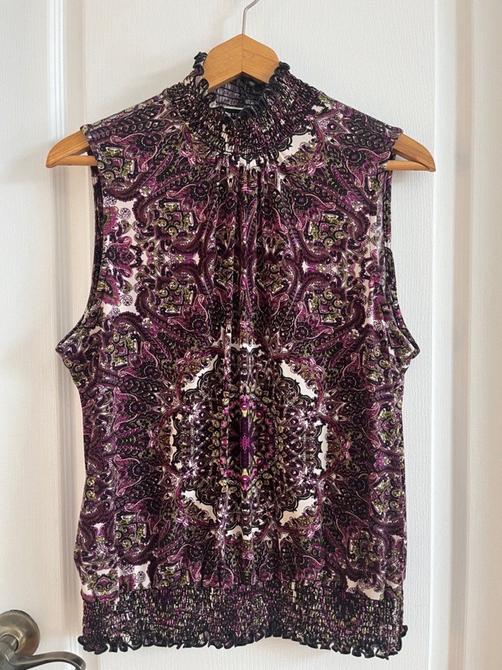 Sleeveless Smocked Paisley Halter Camisole - Purple